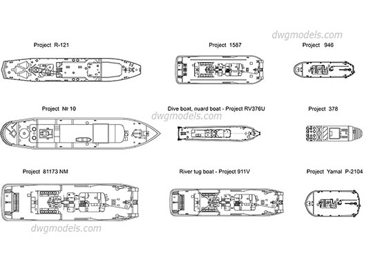 Boats Plans - DWG, CAD Block, drawing