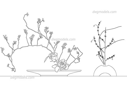 Ikebana Japanese floral - DWG, CAD Block, drawing