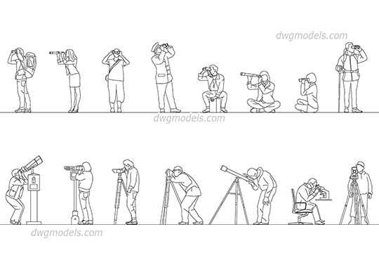 People with Optical Instruments - DWG, CAD Block, drawing