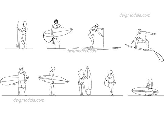 Surfers - DWG, CAD Block, drawing