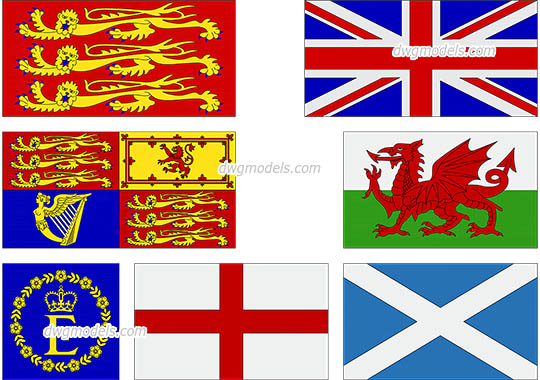 English Flags - DWG, CAD Block, drawing