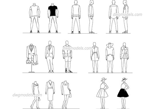 Mannequins Set - DWG, CAD Block, drawing