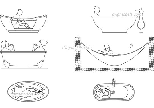 People in Bathtub - DWG, CAD Block, drawing