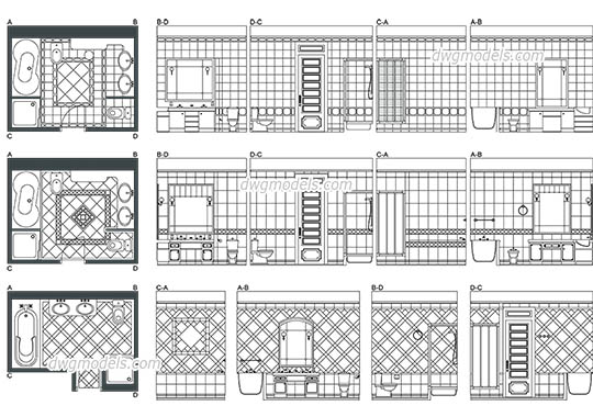 Bathroom Elevations - DWG, CAD Block, drawing