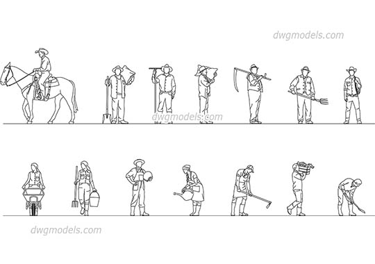 Farm Workers - DWG, CAD Block, drawing
