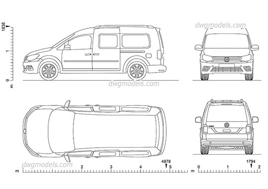 VW Caddy Maxi - DWG, CAD Block, drawing