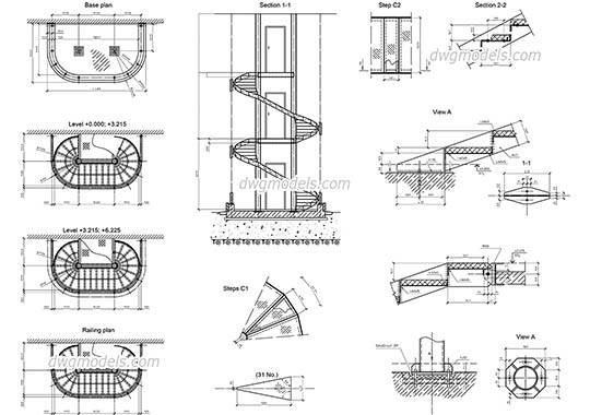 Spiral Stair - DWG, CAD Block, drawing