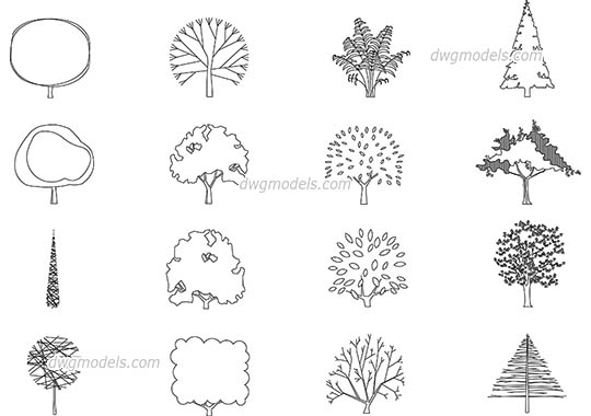 Trees Side View - DWG, CAD Block, drawing