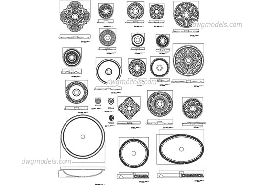 Architectural Rosettes - DWG, CAD Block, drawing