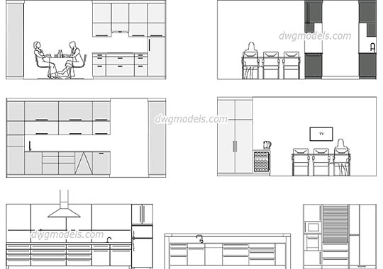 Modern Kitchen Elevation - DWG, CAD Block, drawing
