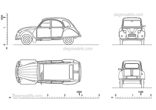 Citroen 2CV - DWG, CAD Block, drawing