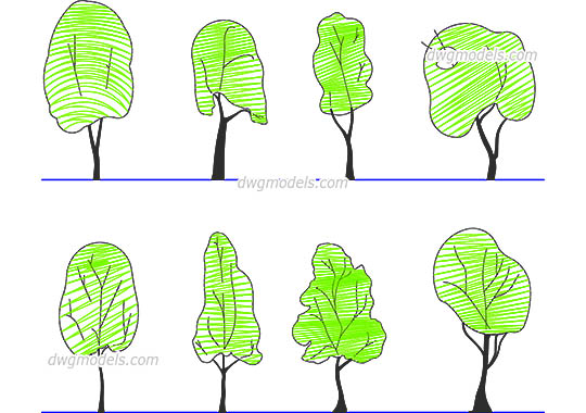 Tree Line Drawing - DWG, CAD Block, drawing