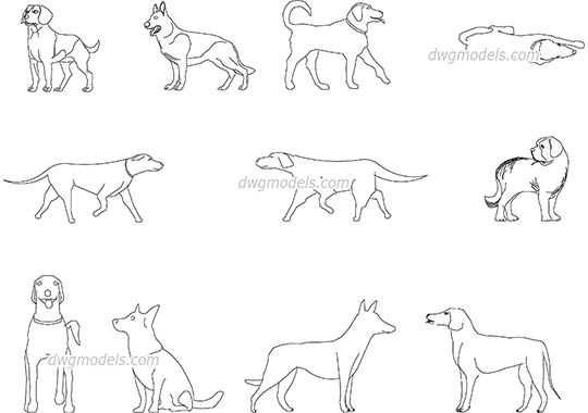 Dogs - DWG, CAD Block, drawing