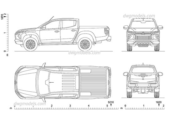 Mitsubishi L200 Crew Cab - DWG, CAD Block, drawing
