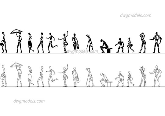 Stylized Human Figures - DWG, CAD Block, drawing