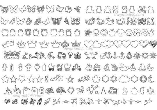 Children's Room Decoration - DWG, CAD Block, drawing