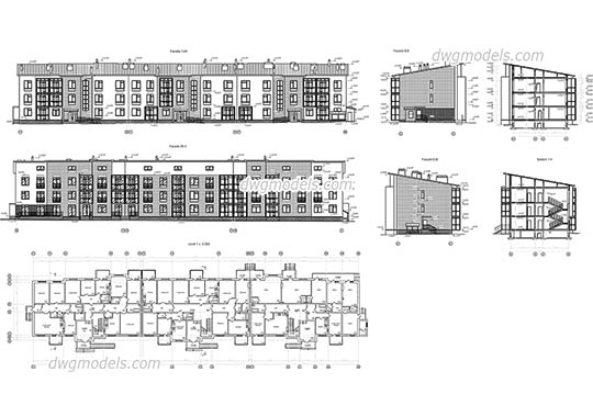 Three Storey Building - DWG, CAD Block, drawing